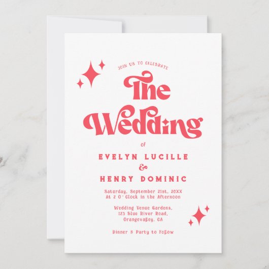Retro Moderne Rot-Weiße Hochzeit Einladung (Vorderseite)