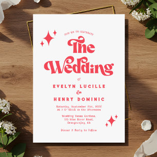 Retro Moderne Rot-Weiße Hochzeit Einladung