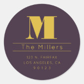 Retro-moderne Rücksendeadresse von Nachnamen und M Runder Aufkleber (Vorderseite)
