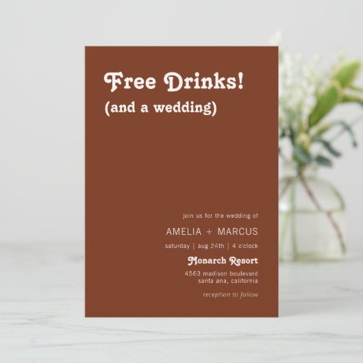 Retro Moderne schicke Getränke Gratis Terracotta W Einladung (Stehend Vorderseite)