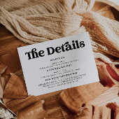 Retro Moderne Schwarz-Weiß-Hochzeitsdetails Begleitkarte