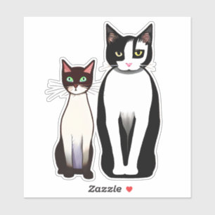 Retro Moderne schwarze und weiße Katze und Kitten Aufkleber