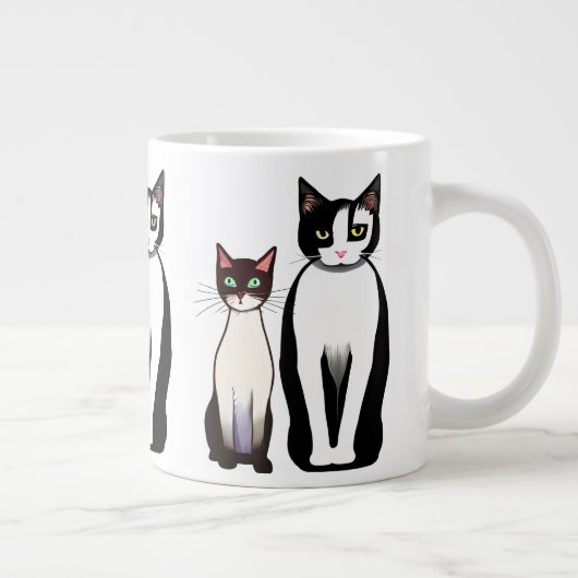 Retro Moderne schwarze und weiße Katze und Kitten Jumbo-Tasse (Rechts)
