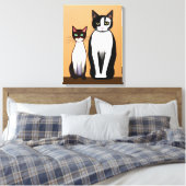 Retro Moderne schwarze und weiße Katze und Kitten Leinwanddruck (Insitu (Schlafzimmer))