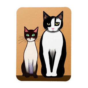 Retro Moderne schwarze und weiße Katze und Kitten Magnet