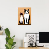 Retro Moderne schwarze und weiße Katze und Kitten Poster (Heimbüro)