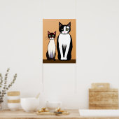 Retro Moderne schwarze und weiße Katze und Kitten Poster (Küche)