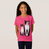 Retro Moderne schwarze und weiße Katze und Kitten T-Shirt (Vorne ganz)