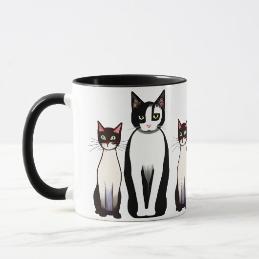 Retro Moderne schwarze und weiße Katze und Kitten Tasse (Links)