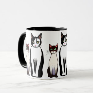 Retro Moderne schwarze und weiße Katze und Kitten Tasse