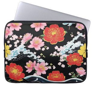 Retro moderne Seigaiha Sakura Blumen Japan Party Laptopschutzhülle