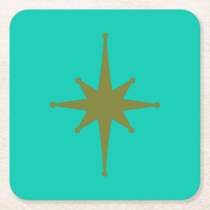 Retro Moderne Sternexplosion Mitte des Jahrhundert Rechteckiger Pappuntersetzer