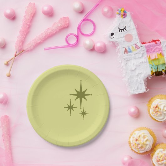 Retro Moderne Sternexplosion Trio Olive Pappteller (Party)