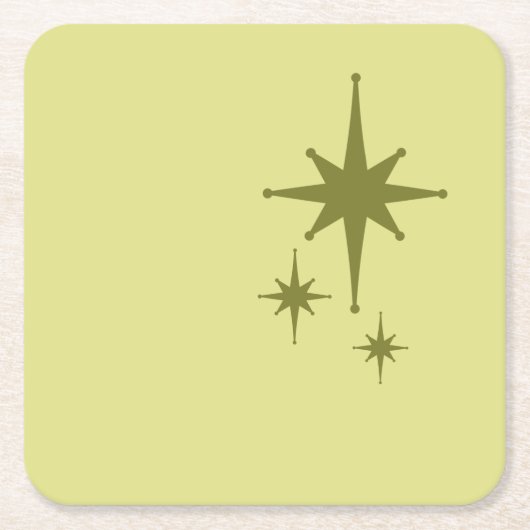 Retro Moderne Sternexplosion Trio Olive Rechteckiger Pappuntersetzer (Vorderseite)