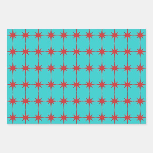 Retro Moderne Sternexplosionen Muster Mitte des Ja Geschenkpapier Set (Vorderseite)