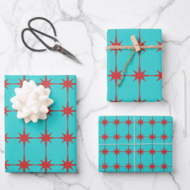 Retro Moderne Sternexplosionen Muster Mitte des Ja Geschenkpapier Set