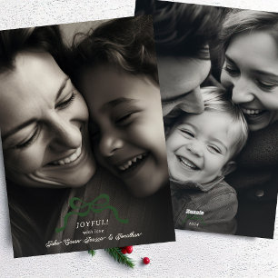 Retro Moderne trendige Weihnachtsgrüne Bogen 2 Fot Feiertagskarte