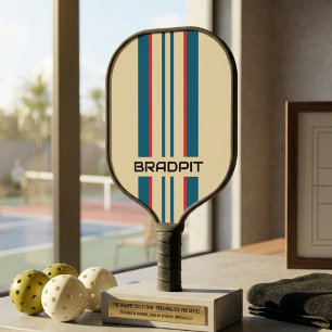 Retro Moderne Türkisblaue Rally-Streifen mit Namen Pickleball Schläger