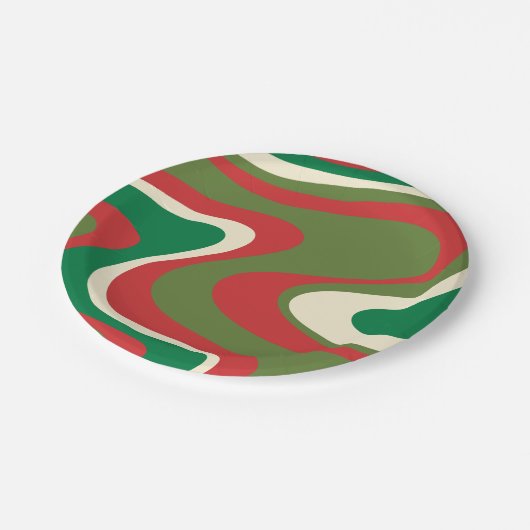 Retro Moderne Weihnachts-Wirbel Abstrakt Pappteller (Schrägansicht)