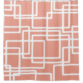 Retro Moderne weiße Rechtecke auf Korallen Duschvorhang (Vorderseite)