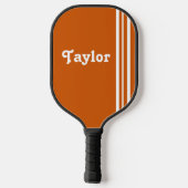 Retro Moderne weiße Streifen Orange Personalisiert Pickleball Schläger (Rückseite)