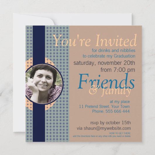 Retro Moderner Abschluss mit Foto Einladung (Rückseite)