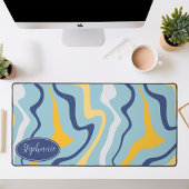 Retro Moderner Abstrakter Marmor Swirl blau und ge Schreibtischunterlage