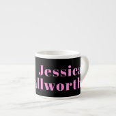 Retro-moderner bearbeitbarer Text | Schwarz & Pink Espressotasse (Vorderseite Rechts)