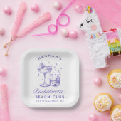 Retro Moderner Cocktail Bachelorette Lila Pappteller (Party)