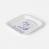 Retro Moderner Cocktail Bachelorette Lila Pappteller (Gewinkelt)