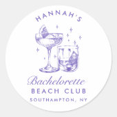 Retro Moderner Cocktail Bachelorette Lila Runder Aufkleber (Vorderseite)