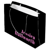 Retro-moderner editierbarer Text | Schwarz & Pink Große Geschenktüte (Rückseite Schrägansicht)