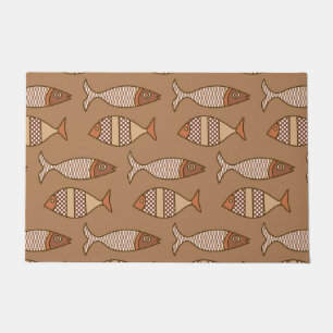 Retro Moderner Fisch, Tan, Beige und Braun Türmche Fußmatte