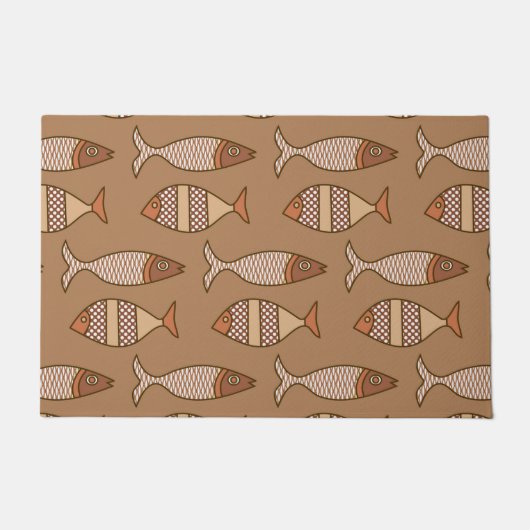 Retro Moderner Fisch, Tan, Beige und Braun Türmche Fußmatte (Vorderseite)