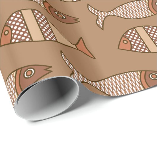 Retro Moderner Fisch, Tan, Beige und leicht braun Geschenkpapier (Rolleneckpunkt)