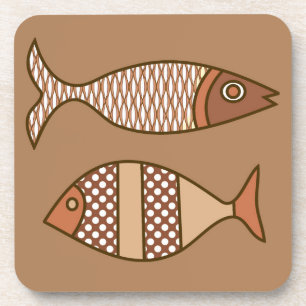Retro Moderner Fisch, Tan, Beige und leicht braun Getränkeuntersetzer
