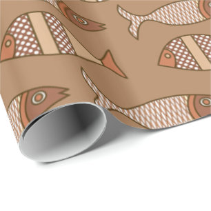 Retro moderner Fisch, Tann, Beige und Hellbraun Geschenkpapier