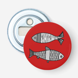 Retro Moderner Fisch, tiefrot und grau / grau Flaschenöffner