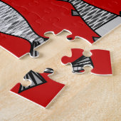 Retro Moderner Fisch, tiefrot und grau / grau Puzzle (Seite)
