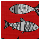 Retro Moderner Fisch, tiefrot und grau / grau Stoff (Nahaufnahme)