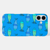 Retro Moderner Fisch, Türkis und Cerulean Blue Case-Mate iPhone Hülle (Rückseite (Horizontal))