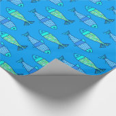 Retro Moderner Fisch, Türkis und Cerulean Blue Geschenkpapier (Ecke)