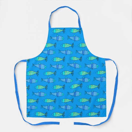 Retro Moderner Fisch, Türkis und Cerulean Blue Schürze (Vorderseite)