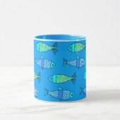 Retro Moderner Fisch, Türkis und Cerulean Blue Tasse (Zentrum)