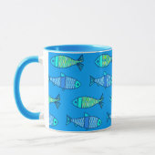 Retro Moderner Fisch, Türkis und Cerulean Blue Tasse (Links)