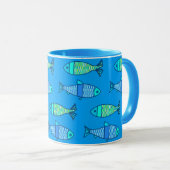 Retro Moderner Fisch, Türkis und Cerulean Blue Tasse (VorderseiteRechts)