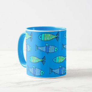 Retro Moderner Fisch, Türkis und Cerulean Blue Tasse
