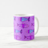 Retro Moderner Fisch, Violett & Amethyst Lila Kaffeetasse (VorderseiteRechts)