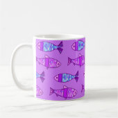 Retro Moderner Fisch, Violett & Amethyst Lila Kaffeetasse (Links)