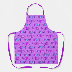 Retro Moderner Fisch, Violett & Amethyst Lila Schürze